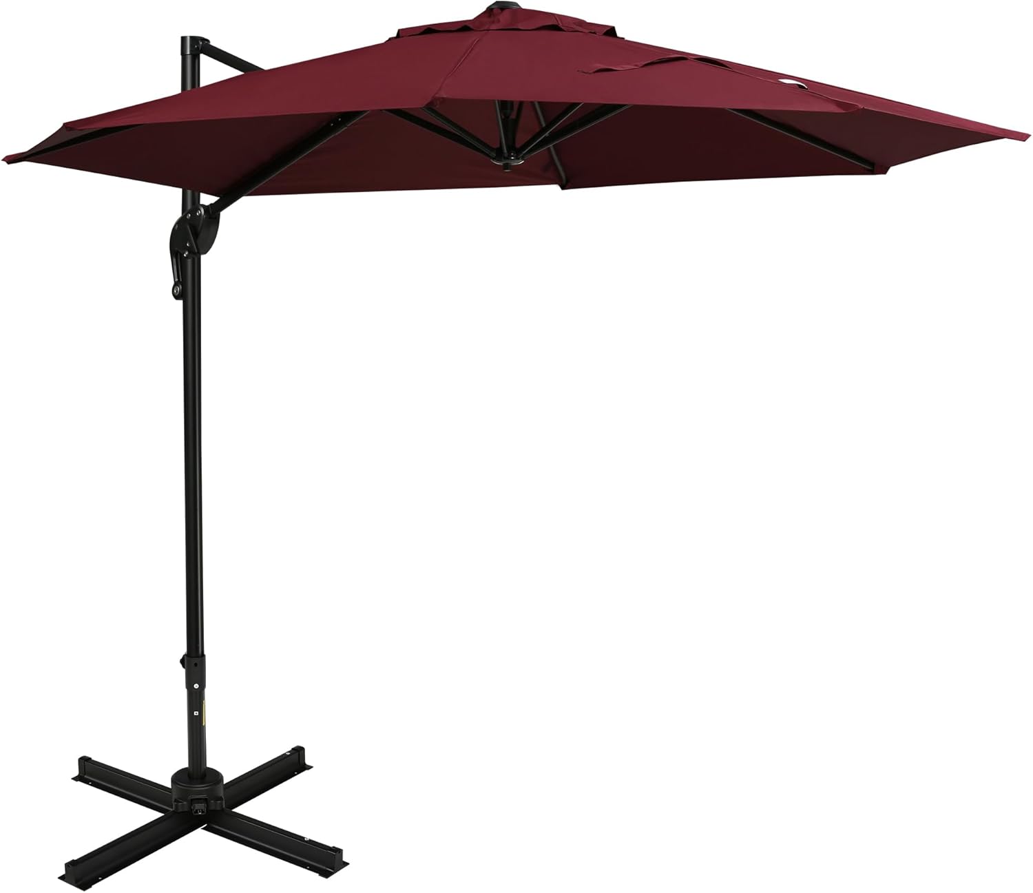 Outsunny 10ft Offset Patio Umbrella with Base, Hanging Aluminum and Steel Cantilever Umbrella with 360° Rotation, Easy Tilt, 8 Ribs, Crank, Cross Base for Poolside, Garden, Red