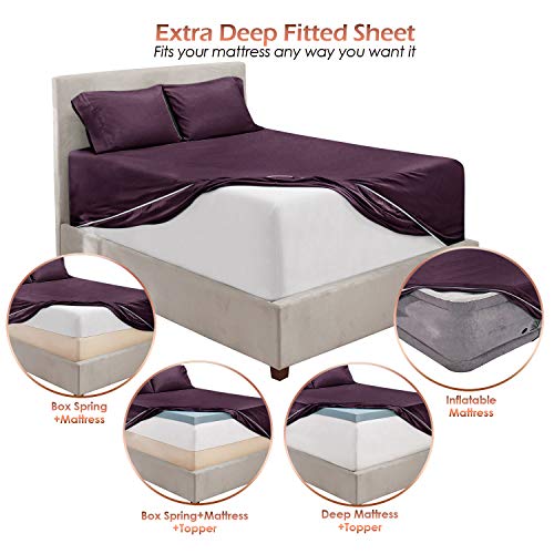 Image of Hearth & Harbor Extra Deep Pocket California King Sheet Set, Purple | 4 Piece Bed Sheet Set, Ultra Soft & Breathable, Fits Up to 24 inch Mattress, Hotel Luxury