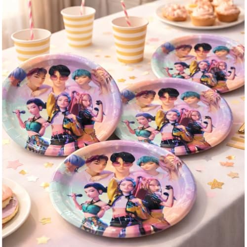 Image of Wanna Party Korean Pop Band Theme Paper Plates for Birthday Decoration Items for Girls | Pack of 8 Party Plates for Kids & Teens Celebration