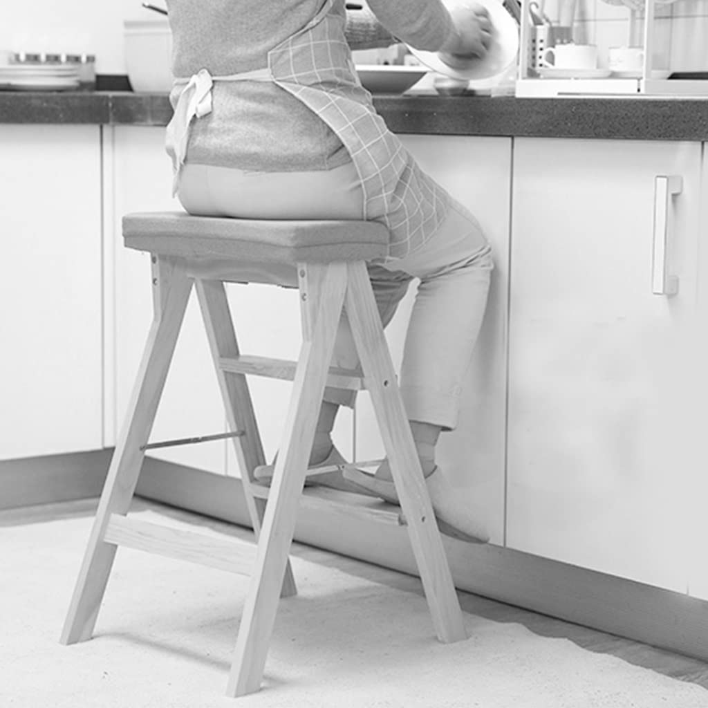 Escalera Plegable Taburete Alto De Cocina Escalera De Tres Escalones for El Hogar Taburete De Madera Material De Pino (Color : Blanco, S : 42x48x64cm)