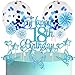 BOYATONG Decoración para tarta de 18 cumpleaños, decoración para tarta de cumpleaños niño, con confeti, globos y abanicos de papel para 18 cumpleaños (azul)
