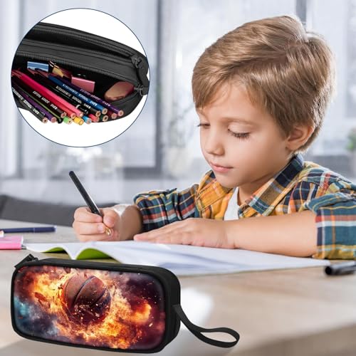 Image of TILYTADLY Large Pencil Case for Boys - Basketball Boys Pencil Pouch with Zipper Compartments - Big Capacity Pen Box Pen Bag Organizer with Keychain for Kids Teens School