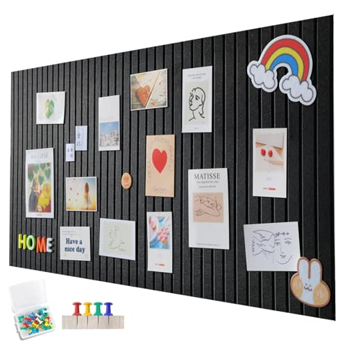 90 x 60 cm, tablero de corcho grande, pared de corcho decorativa de fieltro, 0,9 cm de grosor, pizarra fotográfica plegable con cinta autoadhesiva, fieltro autoadhesivo, agujas de fieltro, negro