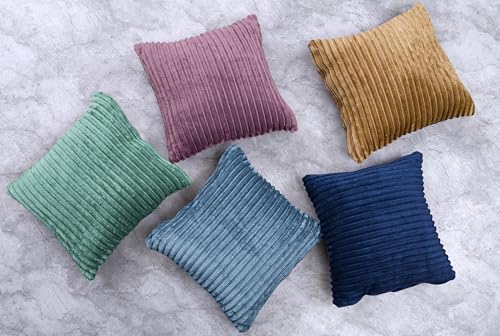 Image of Yellow Weaves Pencil-Stripe Fur Cushion Covers | Soft Polyester | Decorative Sofa & Throw Pillow Covers | 16x16 Inches, Pack of 5 (Multi 1)