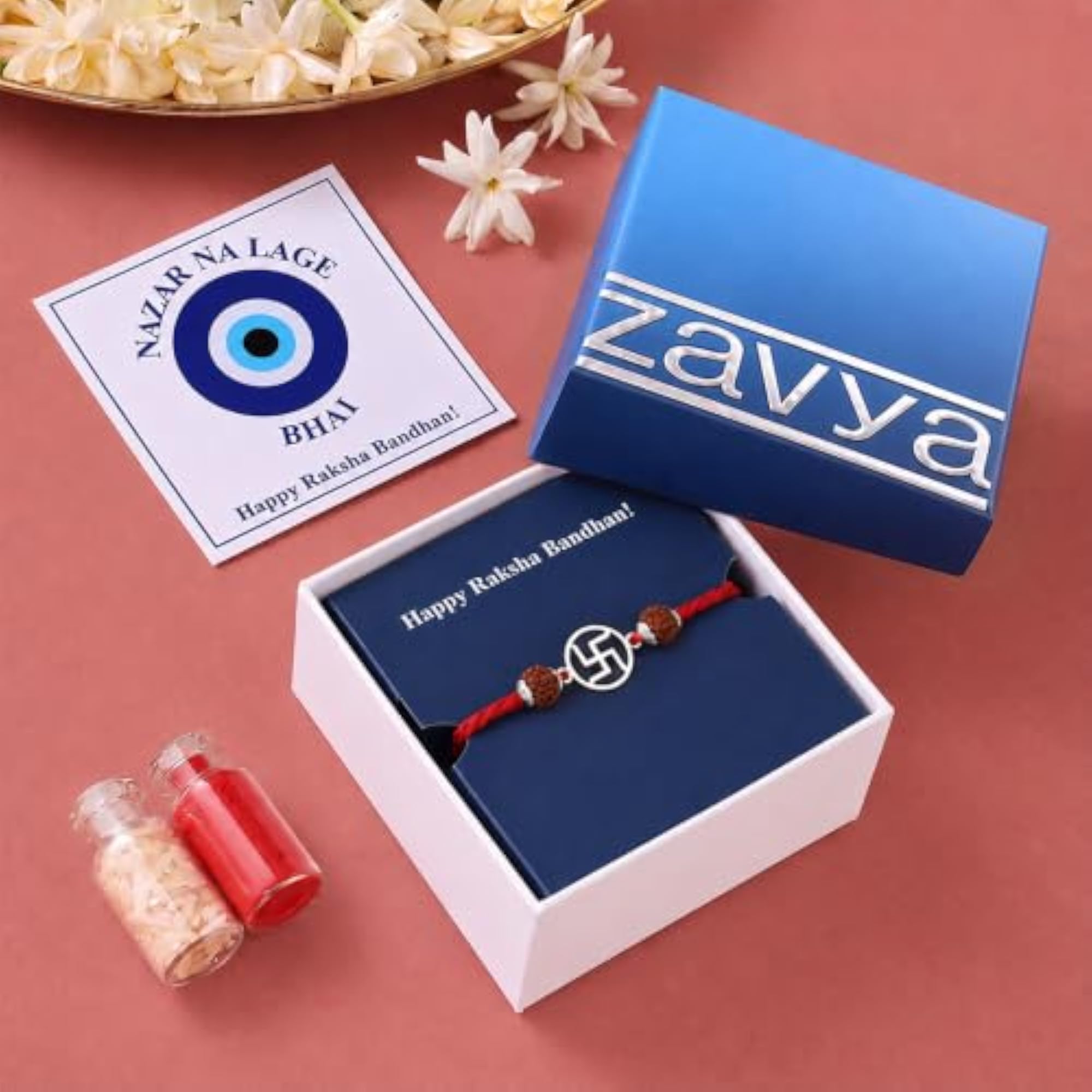 Shubh Swastik Rhodium Plated 925 Silver Rakhi