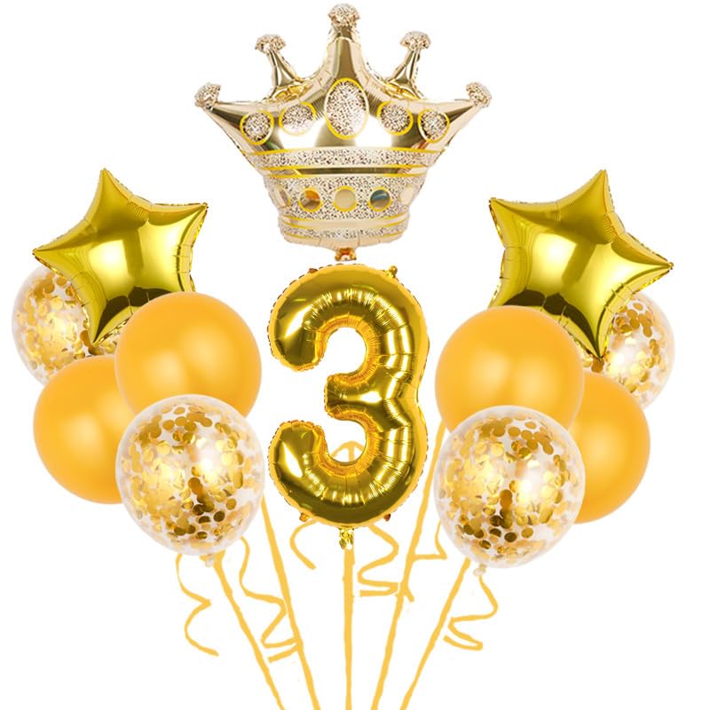 Gold Number 3 Balloons, Aluminum Foil Number 3 Balloon for 3rd Birthday, 3rd Birthday Baby Shower Party Decoration Balloon Supplies (Gold 3)