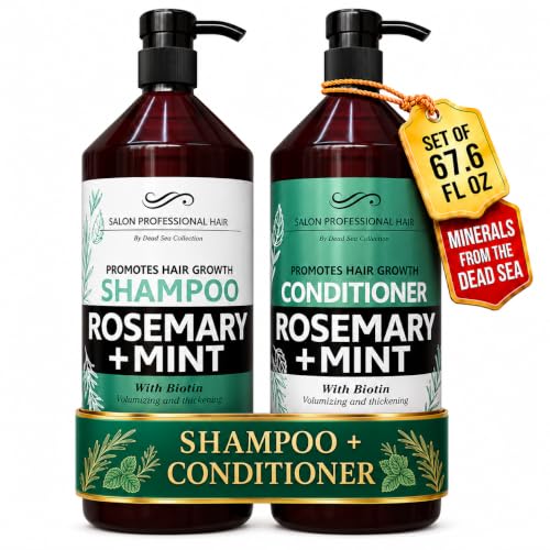 Dead Sea Collection Shampoo and Conditioner Set for Strengthening and Volume - Pure Dead Sea Minerals Rosemary and Mint Hair Care - Nutrition Repair and Shine - Pack of 2 (33.8 & 30.6 Fl. Oz)