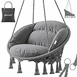KESSER® Hängesessel mit Kissen - Chill Hängestuhl zum Aufhängen für Erwachsene & Kinder Hängematte bis 150 kg Hängesitz Aufhängung Indoor & Outdoor Wohn & Garten Terrasse, Grau