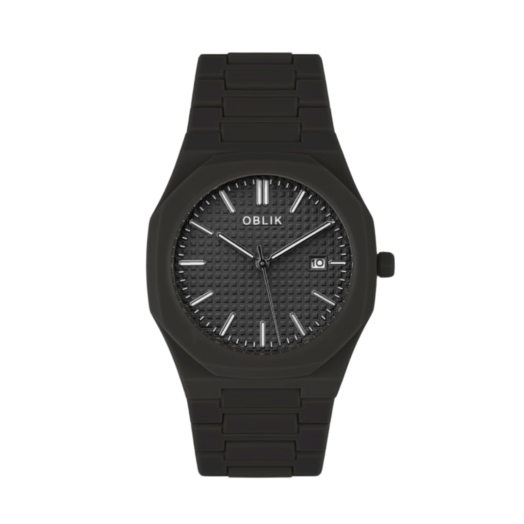 OBLIKPolycarbonate Black| Slim Mens Watch | Full ABS Construction | Feather Light | Velvet Finish | Japanese Quartz | 5ATM Water Resistant | Case Size: 40 mm | Designed in Germany