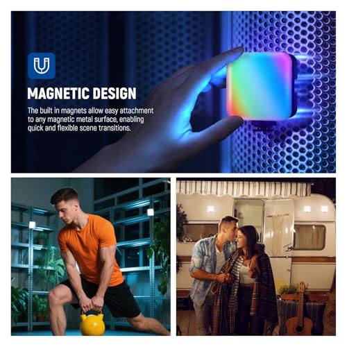 NEEWER Magnetic RGB Video Light with Desk Tripod Stand & 3 Cold Shoes, 360° Full Color LED Camera Light, CRI97+/20 Scenes/2500K-8500K, 2000mAh Photography Recording Small Panel Lighting, RGB61 - Thumbnail 6