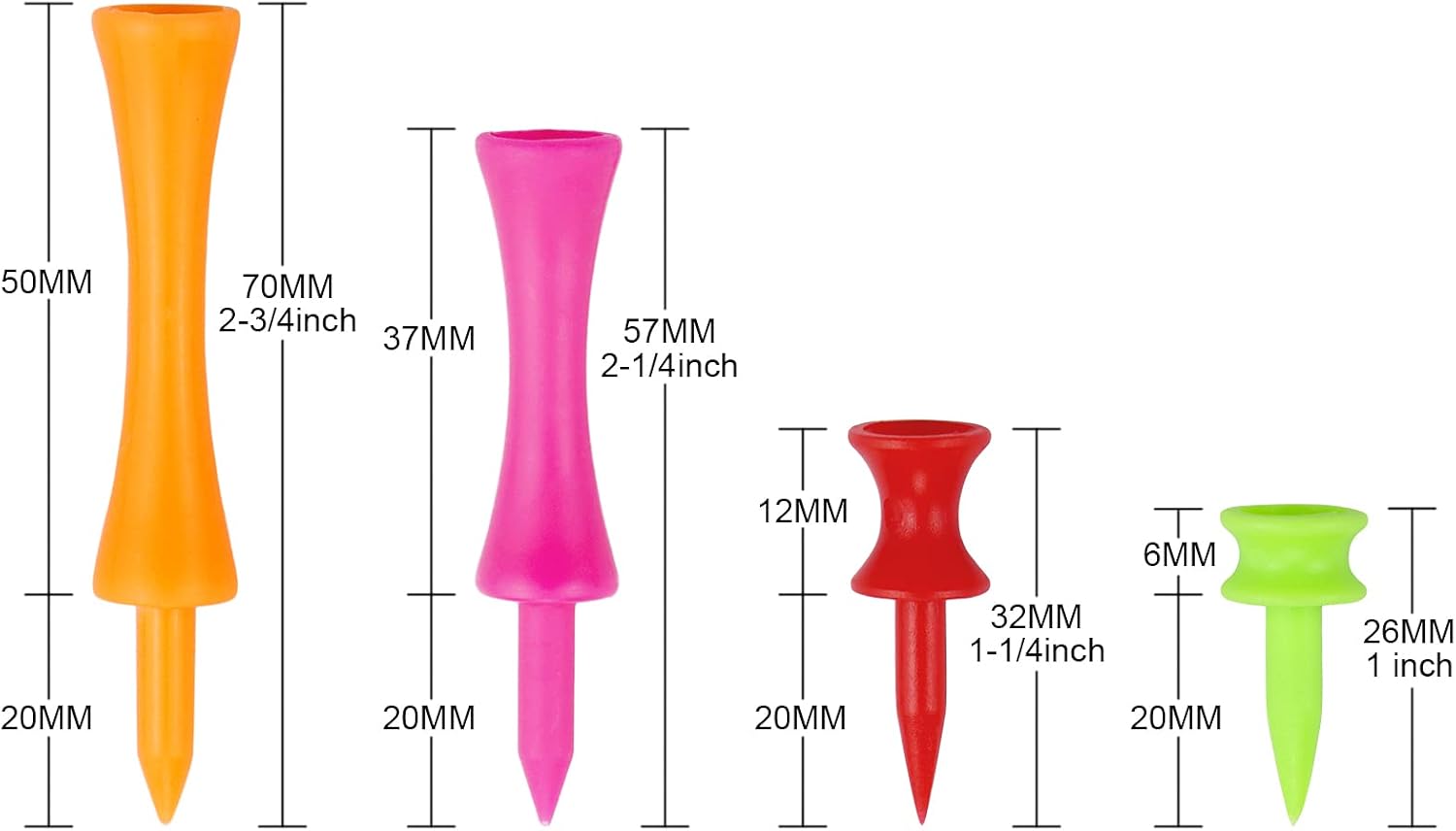 Zivisk Golf Tees Mixed Size Plastic Castle Tees 120 Count 25mm, 32mm, 57mm, 70mm, 4 Mixed Size - Image 3