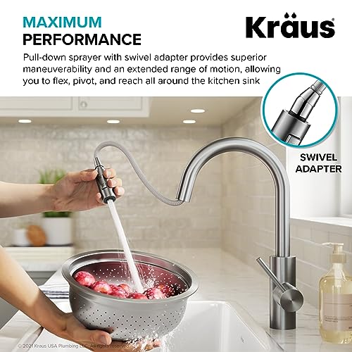 Image of KRAUS Oletto Single Handle Pull Down Kitchen Faucet with QuickDock Top Mount Installation Assembly in Chrome, KPF-2620CH