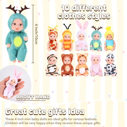 Juego de 10 Muñecas Bebé Miniatura 4 Pulgadas con Ropa miniatura 3