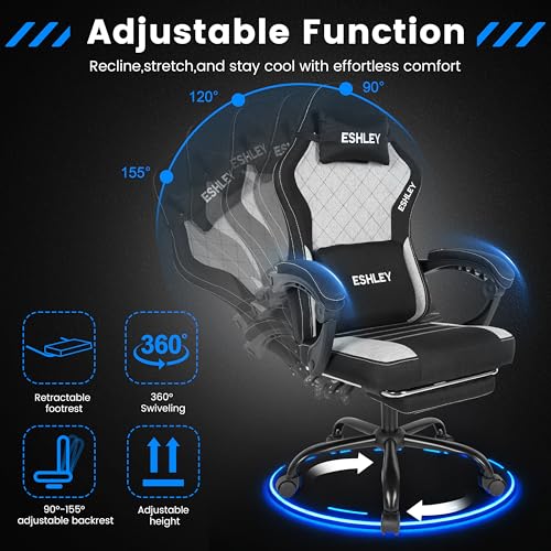 Image of Gaming Chair, Ergonomic Computer Chair with Footrest and Lumbar Support, Height Adjustable Office Chair with 360 Swivel Seat and Headrest (Black)