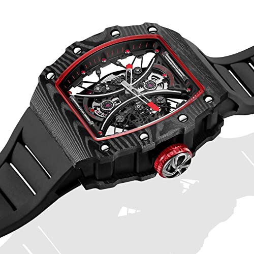 Feice Mens Automatic Watches Luxury Sapphire Mirror Skeleton Mechanical Watch Square Waterproof Sports Wristwatch M602 (Black) #TOP5