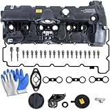 EVERESTWAY Engine Valve Cover 11127552281 Compatible with BMW 125i, 128i, 130i, 323i, 325i, 328i, 525i, 528i, 530i, X1, X3, X5, Z4 - N52 E60 E70 E82 E83 E84 E89 E90 E92 2.5L, 3.0L w/Bolts & Caps
