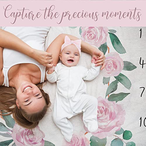 Baby Milestone Blanket For Baby Girl, Baby Monthly Milestone Blanket Girl, Newborn Baby Blankets For Girls Months Photography Background, Baby Growth Chart Blanket, Floral Nursery Blanket #TOP3