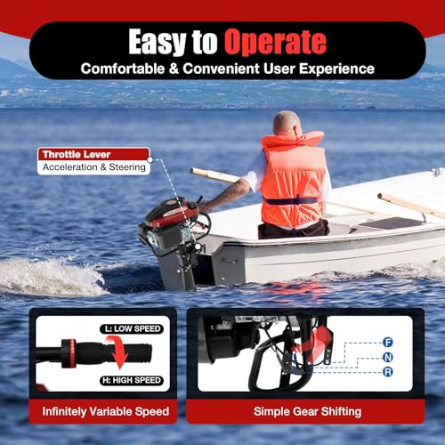 4 Stroke 7 HP Outboard Motor Boat Engine,196CC Gas Powered Heavy Duty Fishing Boat Motor Long Shaft Marine Engine with Air Cooling System & TCI Ignition System for Inflatable Boat,Kayak,Rubber Boat - Thumbnail 5