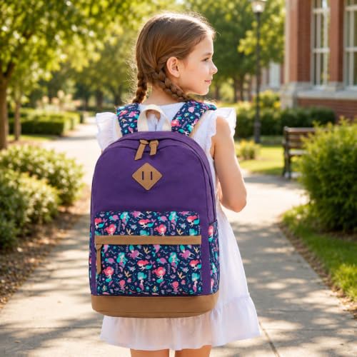 Image of Leaper School Cute Backpack for Girls: Canvas Kawaii Bookbags for Girl 10-12 Years Old - Laptop Travel Backpacks for Teens Mermaid Purple