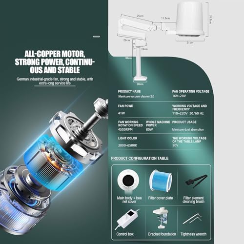 Extractor de polvo para uñas vertical con luz, 80W miniatura 5