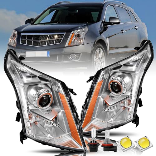 BRYGHT Fits for 2010 2011 2012 2013 2014 2015 2016 Cadillac SRX Halogen Headlight Assembly Projector 10-16 Front Lamp OE Style Repacement Pair Set Bulbs INCLUDED NOT FIT HID MODEL