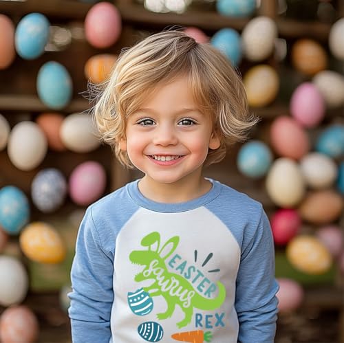 Easter Bunny Shirt for Toddler Boys Girls Eggs Hunts Tractor T-Shirts Kids Dinosaur Tees for 2-7T3