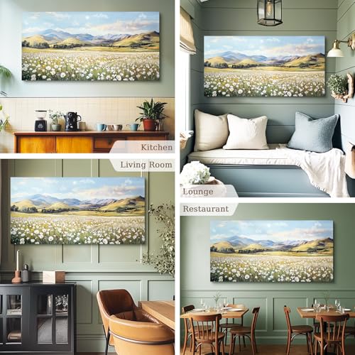 crmotu Large Landscape Wall Art, Flower Wall Art, Nature Wall Decor, Meadow with Wildflowers Canvas Prints, Rustic Aesthetic Pictures for Living Room Bedroom Above Bed Hallway Farmhouse 30x60inch