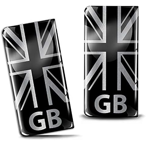 SkinoEu® 2 x 3D Gel Silicone Badge Car Number Plate Self-Adhesive Stickers GB UK United Kingdom Union Jack National Flag Silver EU Motorcycle Road Decals QS 28 Cover