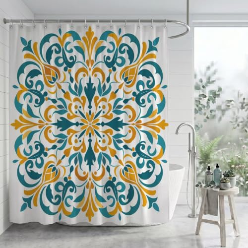 Rideau de douche hydrofuge lavable en machine polyester turquoise avec bas lesté inclus