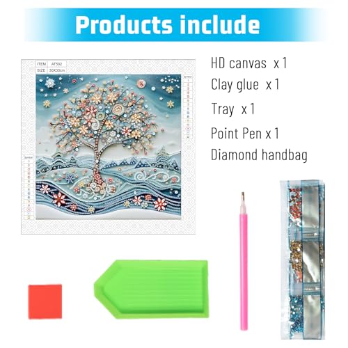 Image of AiYuanzsh 5D Special Shape Diamond Art Kits for Beginners, Snowy Tree Diamond Painting Kits for Adults, Crystal Rhinestones Diamond Painting for Home Wall Decoration Gift 12x12 inch /30x30 cm