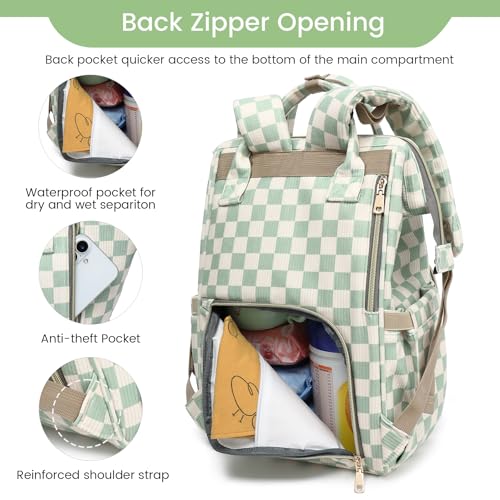 Image of GAIVP Baby Diaper Bag Backpack for Mom, Large Capacity Travel Nappy Bag for Boys & Girls with Stroller Straps,Insulated Pockets (Corduroy Checkered Green)
