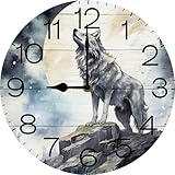 Vdenvileye Reloj de pared, decoración de cocina y accesorios de lobo, relojes decorativos a pilas para sala de estar, dormitorio, baño, granja, 30 cm