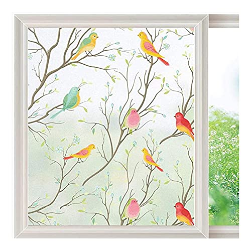 Lámina de privacidad para ventana, diseño de pájaro, adhesivo estático, adhesivo decorativo para baño y sala de estar, 40 x 500 cm, efecto de vidrio lechoso esmerilado, fácil de aplicar