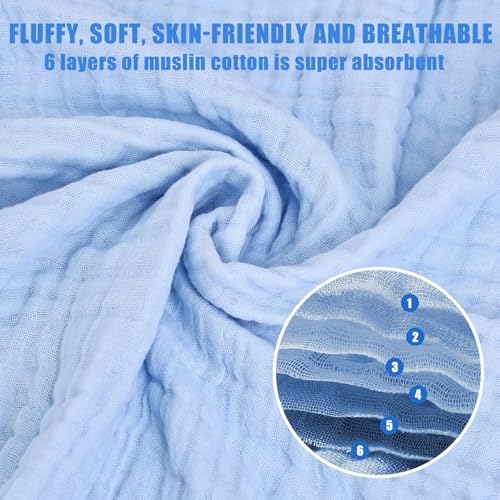 Image of Kassy Pop Muslin Cotton Bath Towel Cum Baby Swaddler | Extra Soft Towels for Newborn 0 to 3 Years l 100% Organic Cotton wash Towel | 105 X 105 cm (Blue)