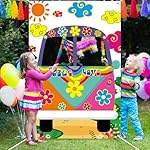 60's Hippie Bus Photo Prop 60s Party Decorations Large Fabric Retro Groovy Van Prop Hippie Selfie Frame Backdrop Background Banner Birthday Party Supplies Retro 60s 70s Party Favors 59 x 39.4 Inch - Image 5