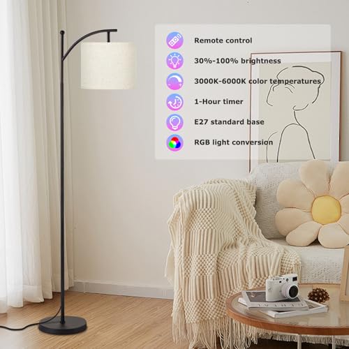 Image of Ambimall Floor Lamp with Smart Light Bulb, RGB + Color Temperatures Bright Dimmable (Beige Shade & Black Pole)