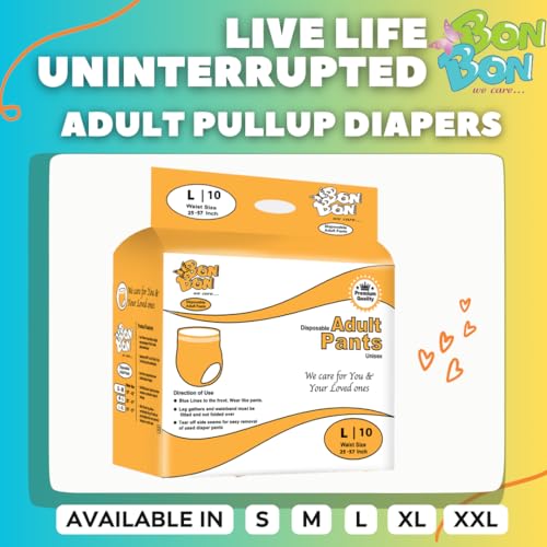 Image of BON BON Premium Unisex Adult Diaper Pant Style Large (Pack Of 3)-30 Count-L-Ultra Leak-Guard With Absorption And Distribution Layer (Adl) And Multi-Strand Leg-Waist Size 25-57 Inch, 63-57 Cm