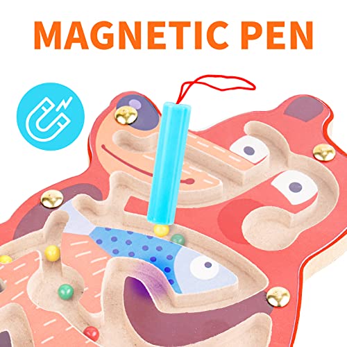 Nitoy 4Pcs Wooden Magnetic Maze Toys For Kids 3+, 7''X8'' Animal Interactive Puzzle Game Board Montessori Labyrinth Stem Activity Child Fine Motor Skill Development Preschool Birthday Gift (4 Animals) #TOP2