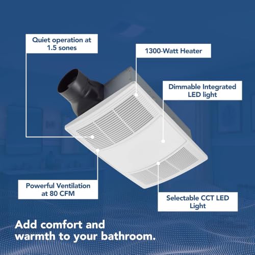 Image of Broan-NuTone Bathroom Exhaust Fan with Heater Quiet 1.5 Sones, 80 CFM and 3-Level CCT Lighting, Powerful Ventilation and Warm Comfort for Any Bathroom