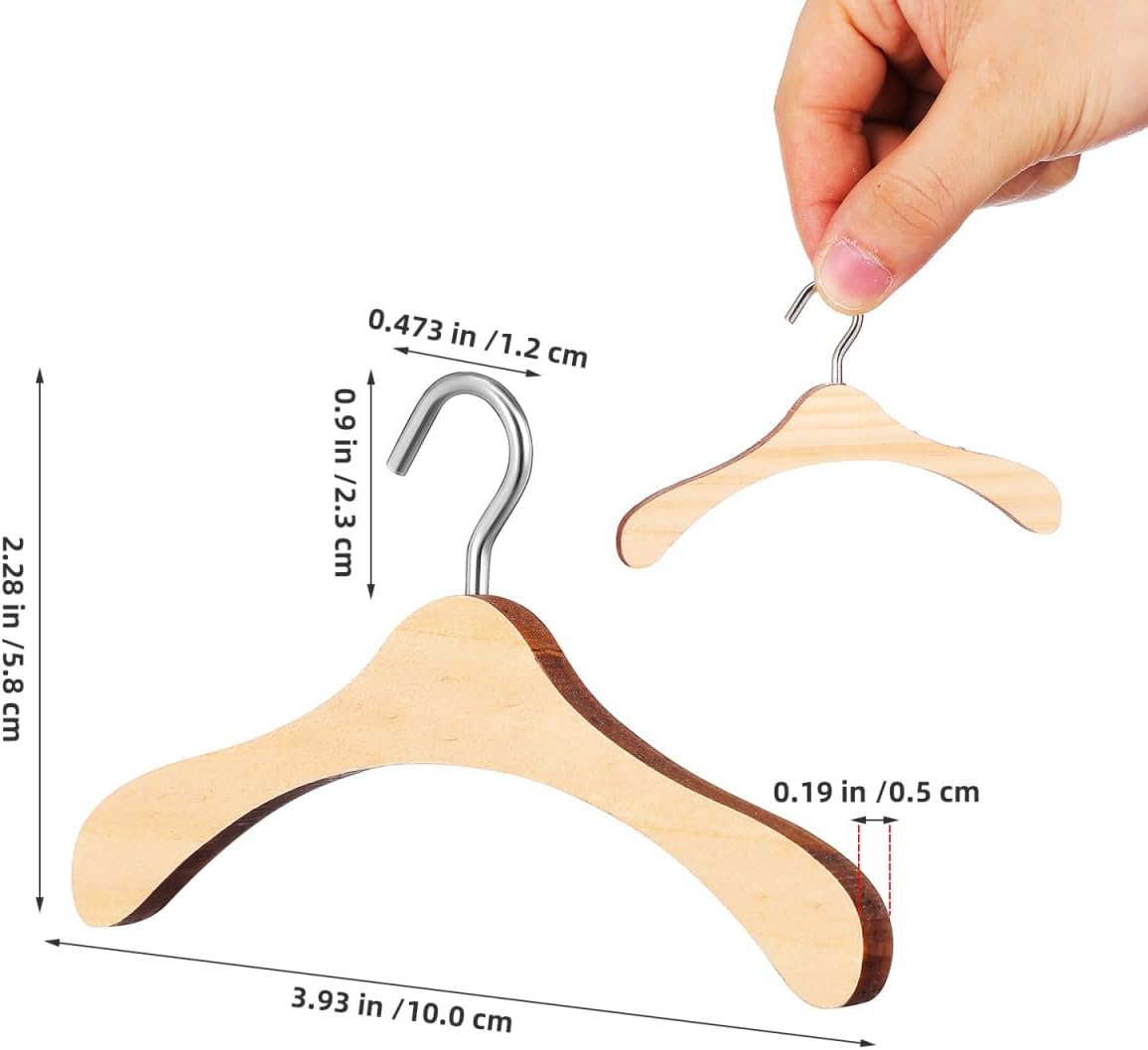 10Pcs Mini Wooden Doll Clothes Hangers 3.93In Doll Closet Accessory for Bjd Dolls Dollhouse Wardrobe Organizer