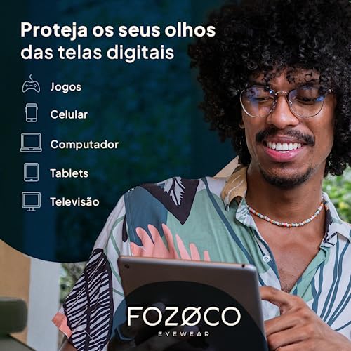 Óculos Anti Luz Azul Retro Fozoco Eyewear Para Computador Celular e Games - Cusco (Preto)