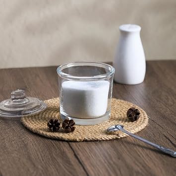 123Arts Glass Sugar Bowl Spice Jar with Lid and Stainless Steel Spoon Spoon