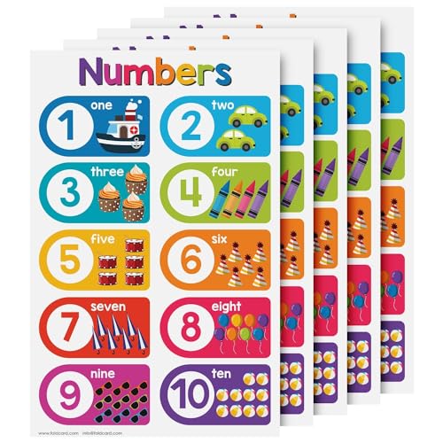 Numbers 1-10 Educational Charts for Preschool to Gradeschool – Bright and Colorful Visual/Learning Aid Poster for Classroom or Home | Printed on Glossy Durable Cardstock | 11" x 17" | 5 per Pack