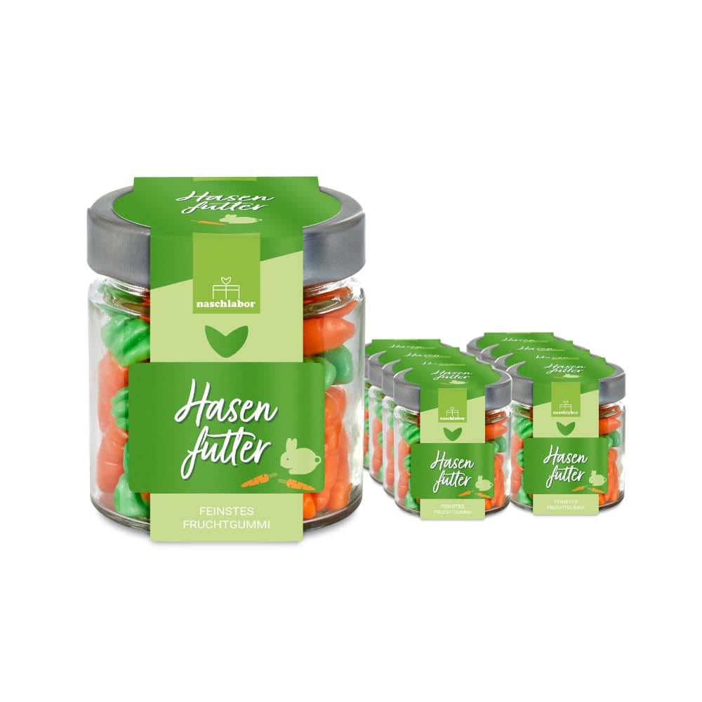8 Stück Hasenfutter Fruchtgummis im Glas | Ostergeschenk für Kinder und Erwachsene | Karotten Süßigkeiten für das Osternest | Großpackung | Perfekt für die Ostersuche