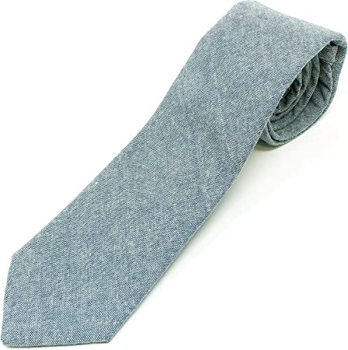 Image of Men's Chambray Cotton Skinny Necktie Tie Textured Distressed Style - 2.5 inch Width