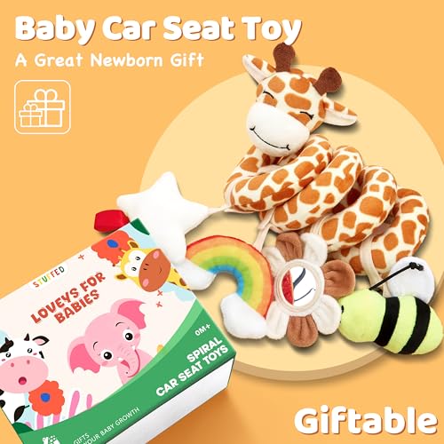 Image of Stuffed Spiral Car Seat Baby Toys 6-12 Months, Infant Giraffe Sensory Toys Hanging Stroller Accessories, Newborn Shower Gifts for Baby Boys Girls Essentials | Cute Colorful Giraffe