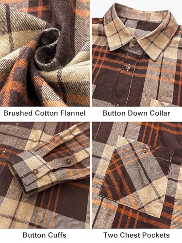 PLEPAN Mens Flannel Shirts Long Sleeve Regular Fit Lightweight Plaid Button Down Casual Shirt with Pockets2