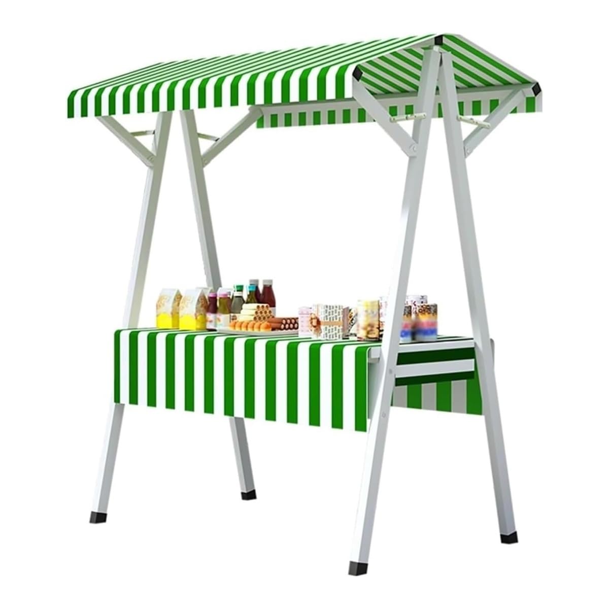 GLETSF Portable Food Stall, Outdoor Vendor Cart with Canopy, Folding Market Display Stand for Events and Street Food,Green-130x200cm