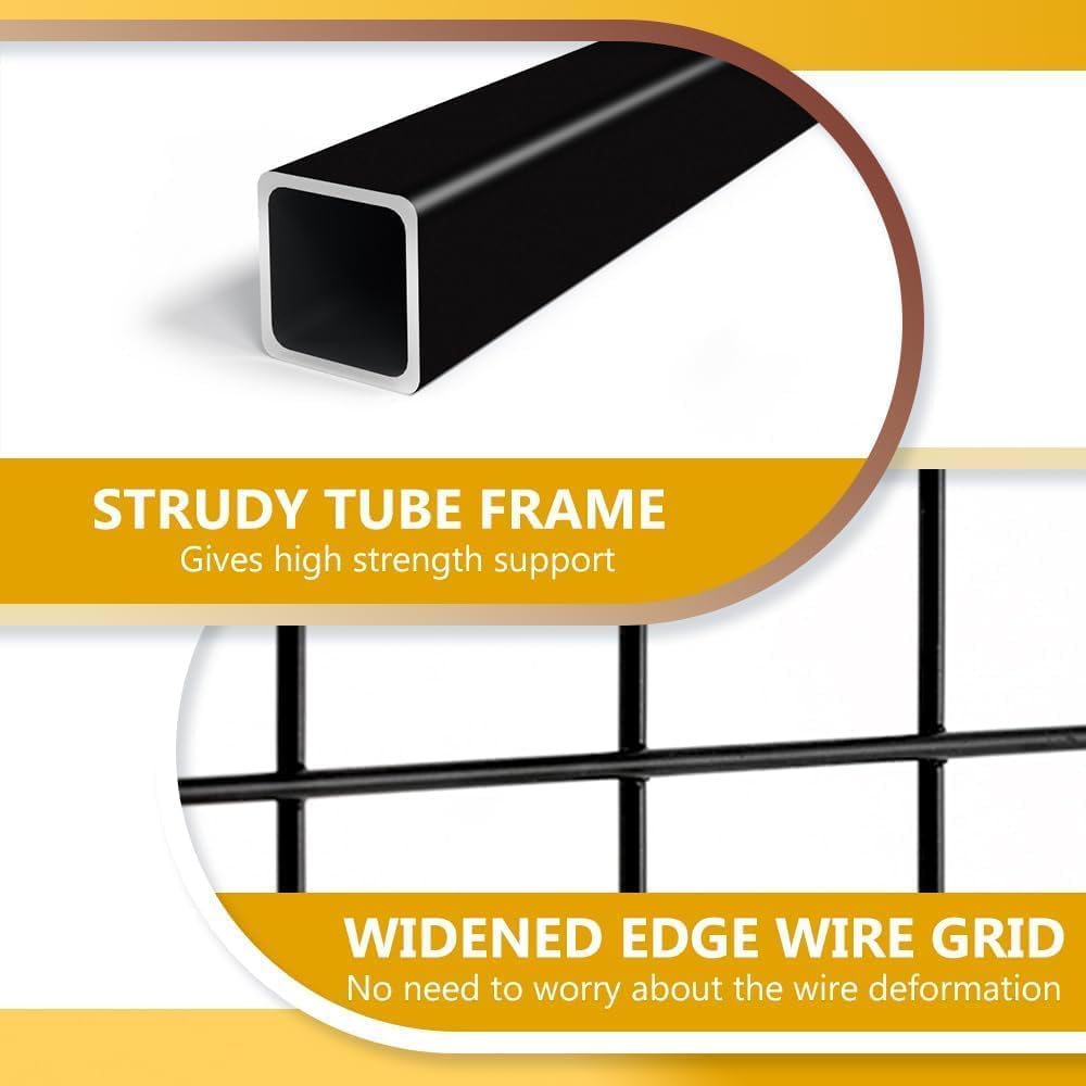 2 Packs 3' x 6' Grid Wall Panels Standing Wire Grid, Study Display Rack with T-Base Wheels Freestanding Gridwall Panel Tower for Shows, Black