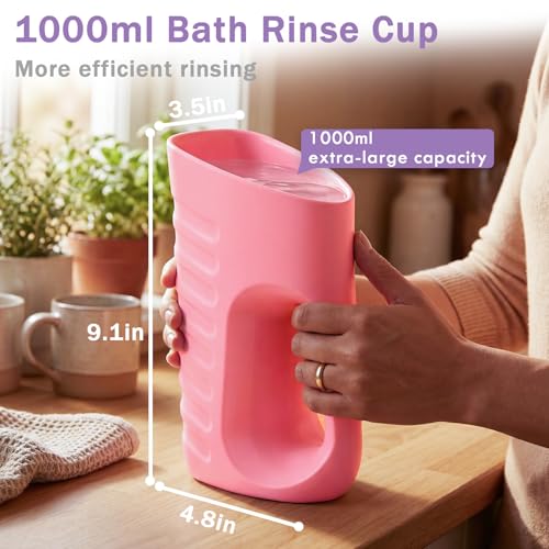 Image of Babylush Baby Bath Rinse Cup & Rinser - 1000ml Soft EVA, 0.3lb Lightweight, BPA-Free Bath Water Pourer, Baby Bath Pitcher, Shower Cup for Kids (Pink)